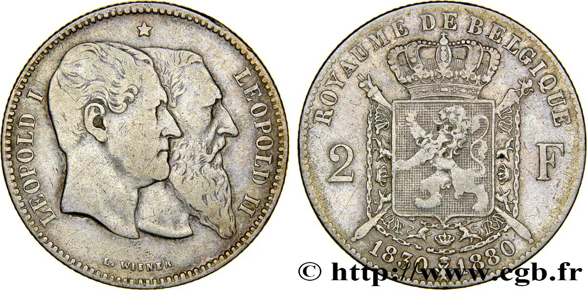 BELGIO 2 Francs 50e anniversaire de l’indépendance 1880  q.BB 