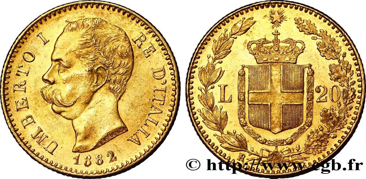ITALIA 20 Lire Umberto Ier 1882 Rome - R EBC 