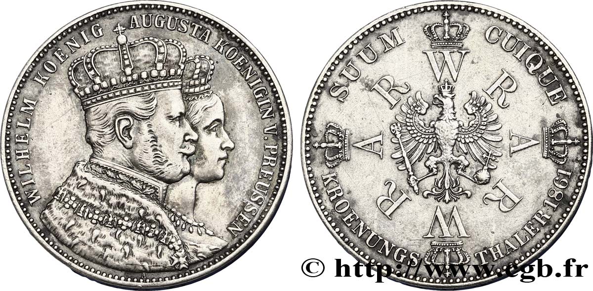 ALEMANIA - PRUSIA 1 Thaler couronnement de Guillaume Ier et Augusta, roi et reine de Prusse / aigle héraldique 1861 Berlin EBC 