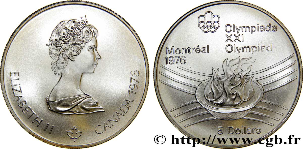 CANADA 5 Dollars JO Montréal 1976 flamme olympique / Elisabeth II 1976  FDC 