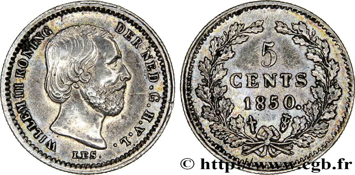 NETHERLANDS 5 Cents William III variété avec point derrière la date 1850 Utrecht AU 