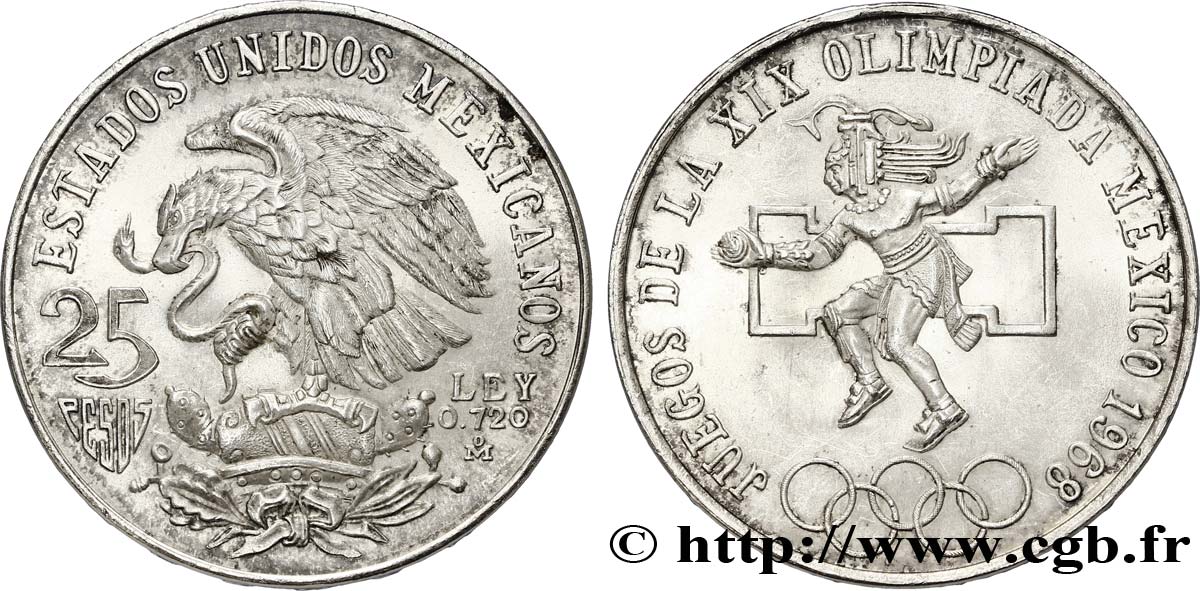 MEXICO 25 Pesos Jeux Olympiques de Mexico 1968 Mexico AU 