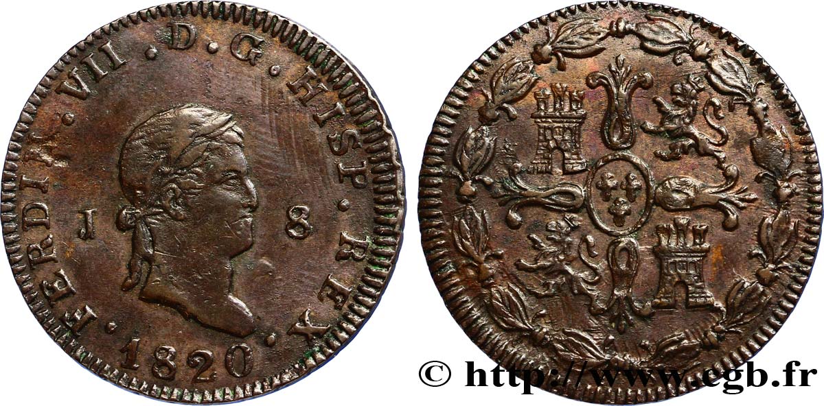 ESPAGNE 8 Maravedis 1820 Jubia TTB 