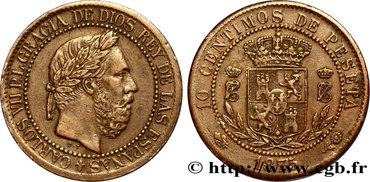 ESPAGNE 10 Centimos Charles VII 1875 Oñate TTB 
