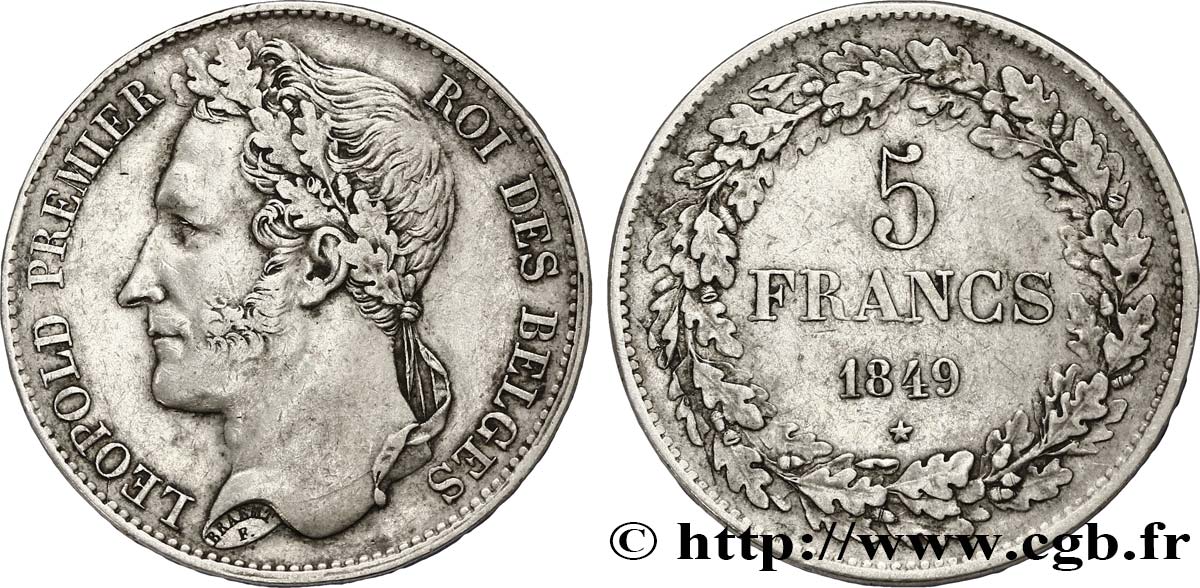 BELGIEN 5 Francs Léopold Ier tranche A 1849  SS 