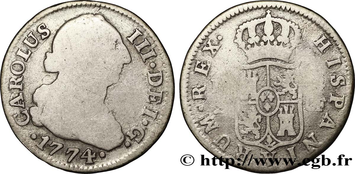 SPAGNA 2 Reales Charles III - Séville CF 1774  q.MB 