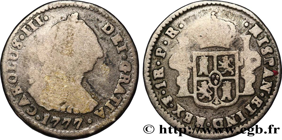 BOLIVIA 1 Real Charles III d’Espagne 1777 Potosi RC+ 