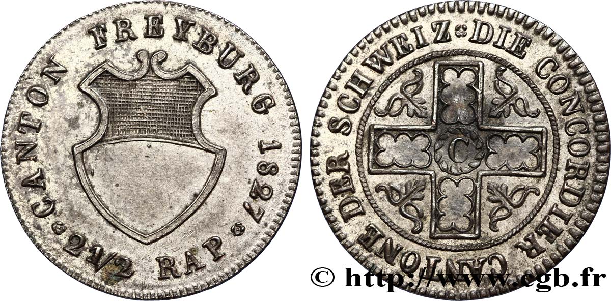 SWITZERLAND - CANTON OF FRIBOURG 2 1/2 Rappen 1827  MS 