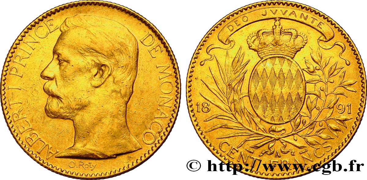 MONACO 100 Francs or Albert Ier 1891 Paris MBC 