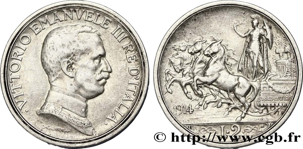 ITALY 2 Lire Victor Emmanuel III 1914 Rome - R XF 
