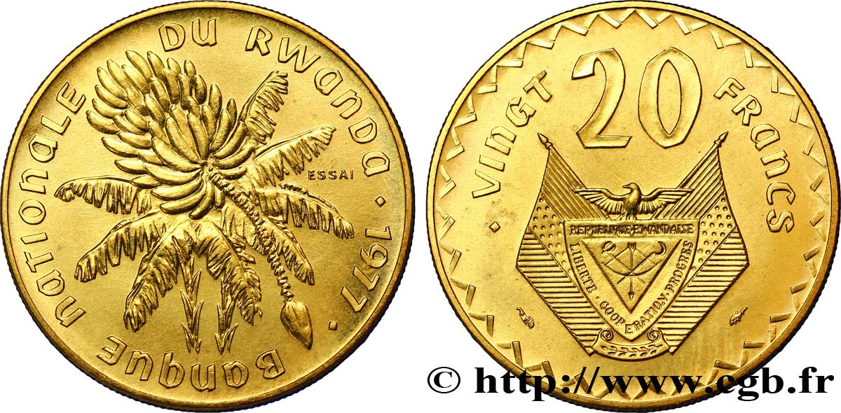 RWANDA Essai de 20 Francs emblème 1977 Paris MS 