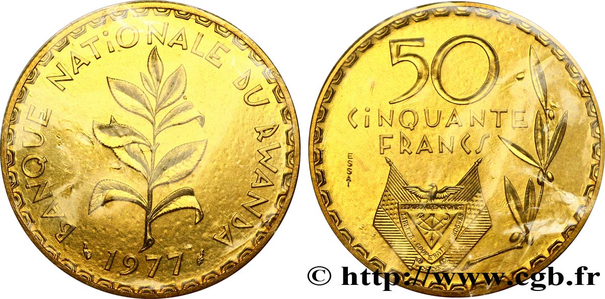RUANDA Essai de 50 Francs emblème 1977 Paris FDC 
