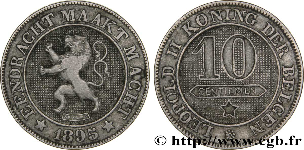 BELGIEN 10 Centimes lion légende flamande 1895  SS 