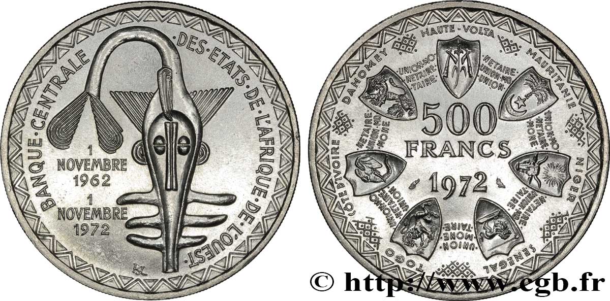 ESTADOS DE ÁFRICA DEL OESTE 500 Francs BCEAO 1972 Paris SC 