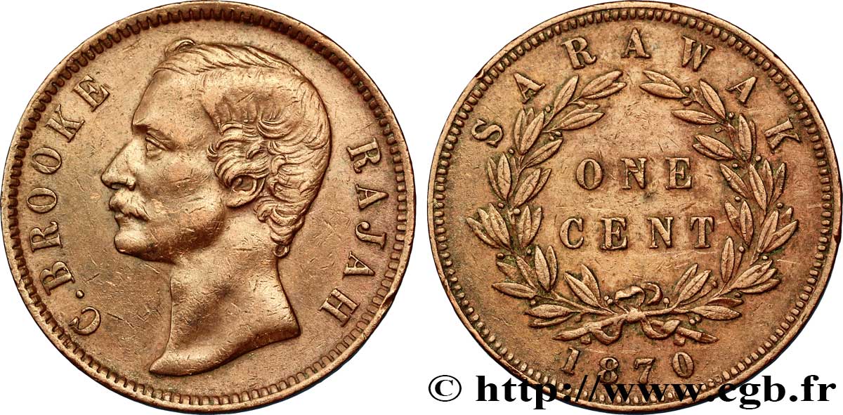 SARAWAK 1 Cent Sarawak Rajah J. Brooke 1870  q.SPL 