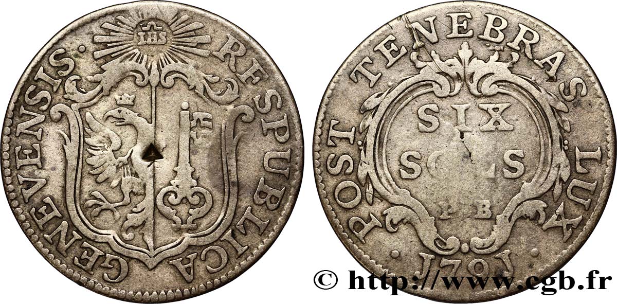 SWITZERLAND - REPUBLIC OF GENEVA 6 Sols - PB 1791  VF 
