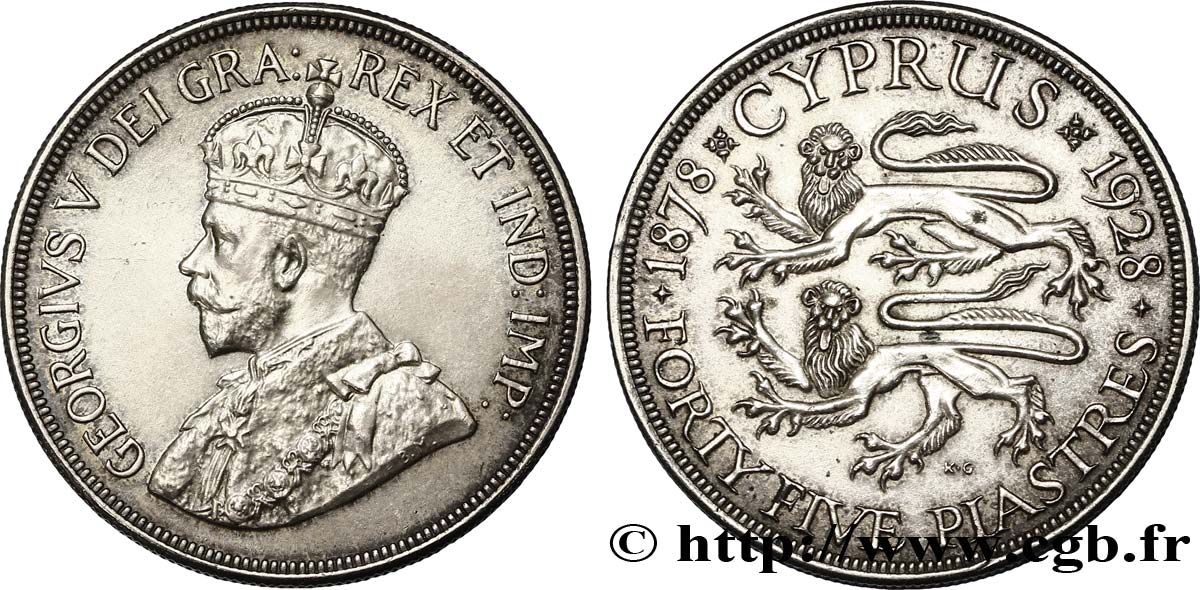 CYPRUS 45 Piastres Georges V 1928  VF 