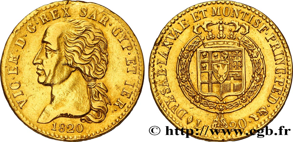 ITALY - KINGDOM OF SARDINIA 20 Lire Charles-Félix roi de Sardaigne 1820 Turin XF 
