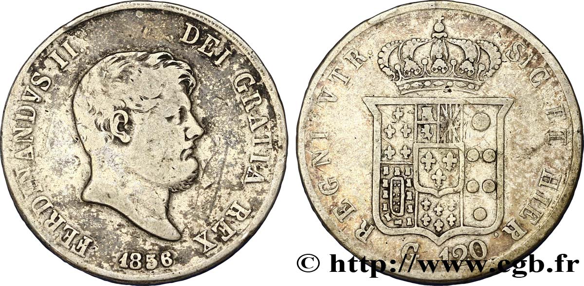 ITALIA - REGNO DELLE DUE SICILIE 120 Grana Ferdinand II, roi de Naples et Sicile 1856 Naples MB 