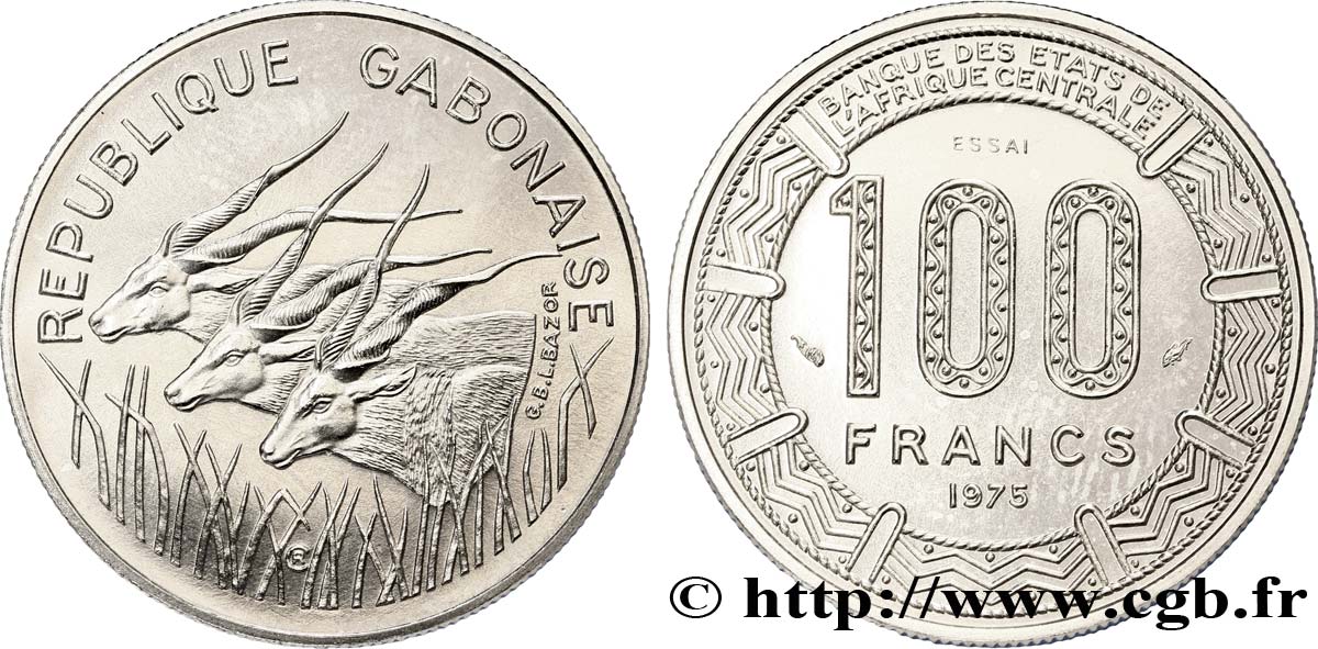 GABUN Essai de 100 Francs antilopes type “BEAC” 1975 Paris fST 