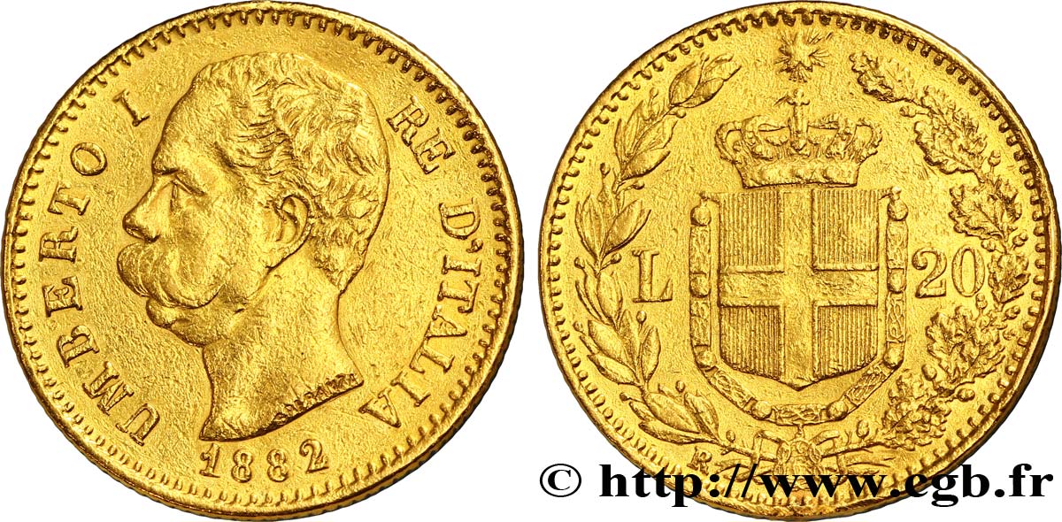 ITALY 20 Lire Umberto Ier 1882 Rome - R VF 