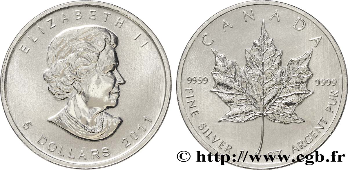 KANADA 5 Dollars (1 once) Proof feuille d’érable / Elisabeth II 2011  fST 