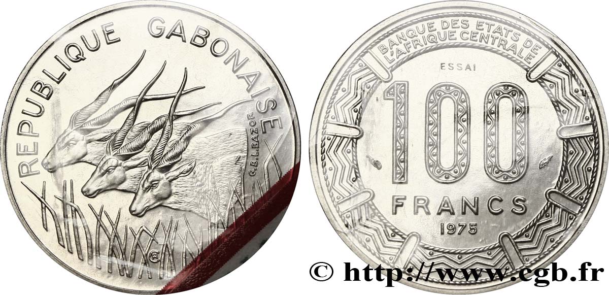 GABON Essai de 100 Francs antilopes type “BEAC” 1975 Paris MS 