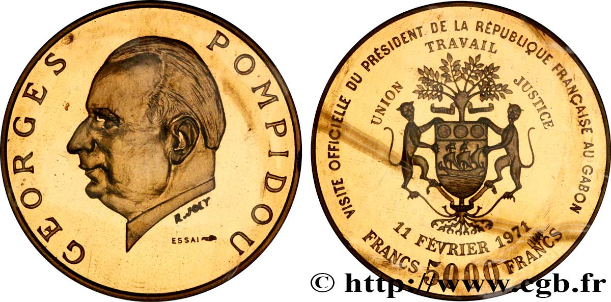GABON Essai de 5.000 Francs , visite du président Georges Pompidou 1971  FDC 