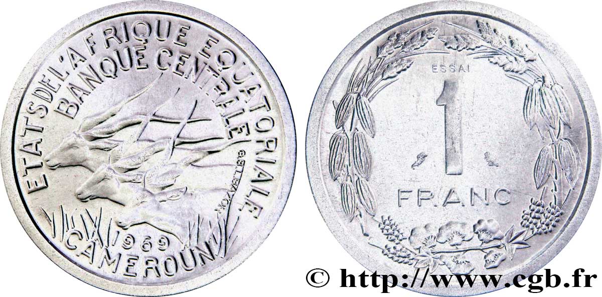 ÄQUATORIALAFRIKA Essai de 1 Franc antilopes 1969  ST 