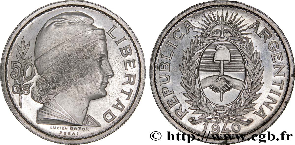 ARGENTINE - RÉPUBLIQUE ARGENTINE Essai de 50 Centavos Nickel 1940 Paris MS 
