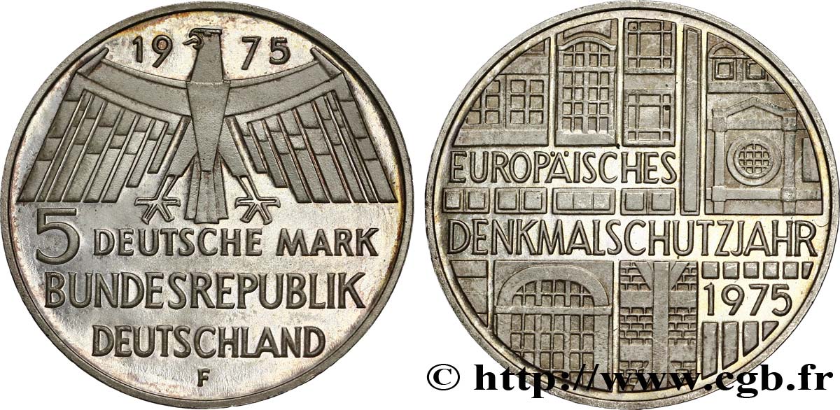 DEUTSCHLAND 5 Mark / Année européenne du patrimoine 1975 Stuttgart - F VZ 