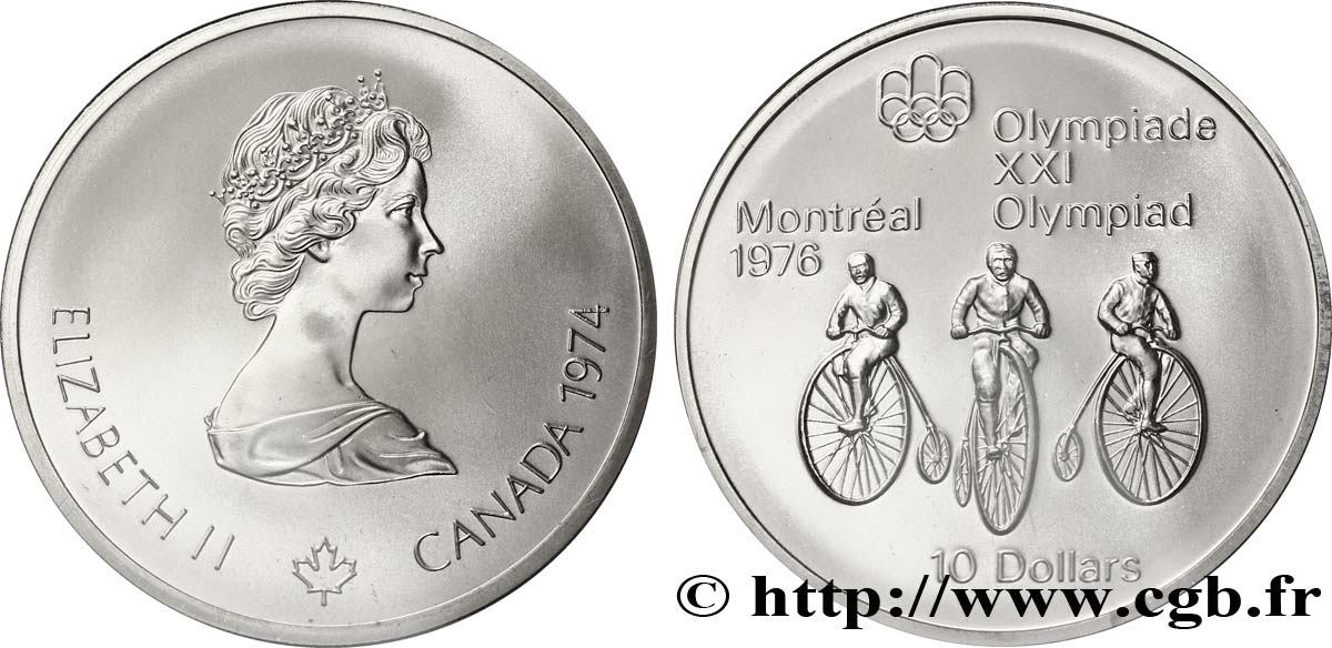 KANADA 10 Dollars JO Montréal 1976 cyclisme : grand bi / Elisabeth II 1974  ST 