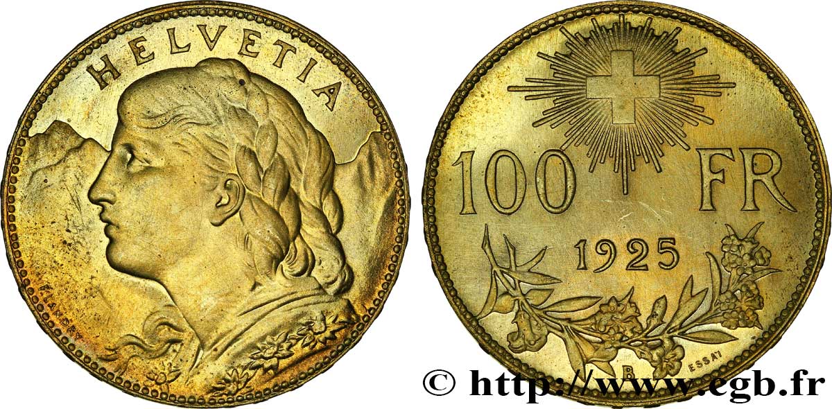 SVIZZERA  Essai de 100 Francs  Vreneli  1925 Berne - B FDC 