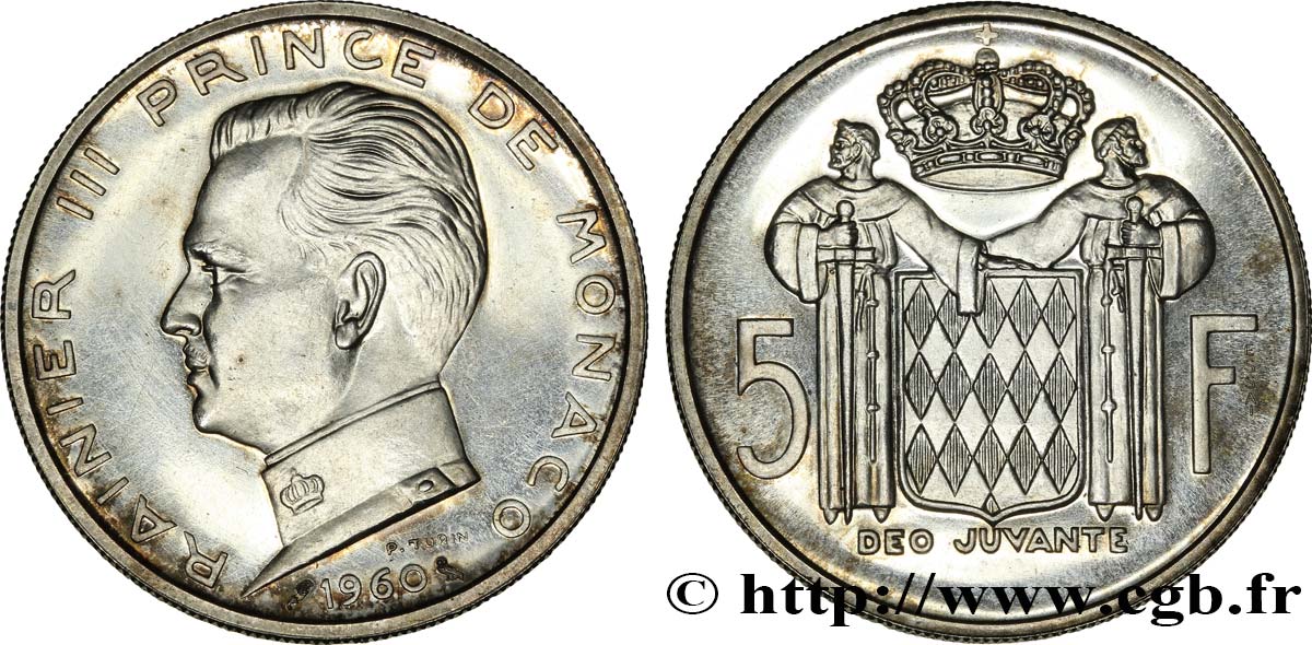 MONACO Essai de 5 Francs Proof en argent Rainier III 1960 Paris ST 