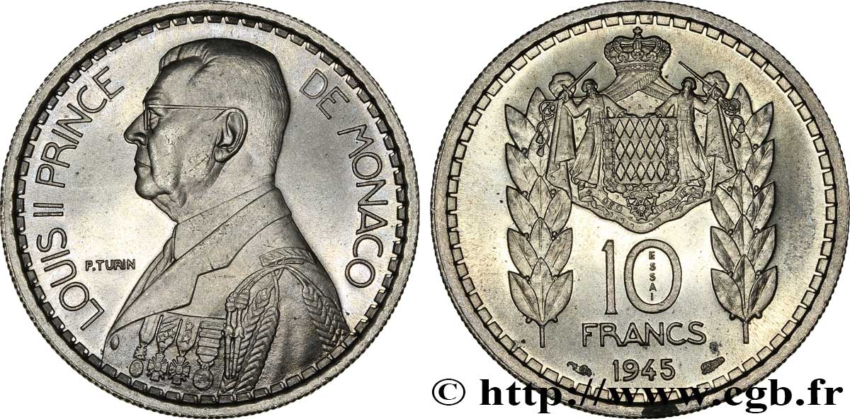 MONACO Essai de 10 Francs Turin Louis II 1945 Paris FDC 
