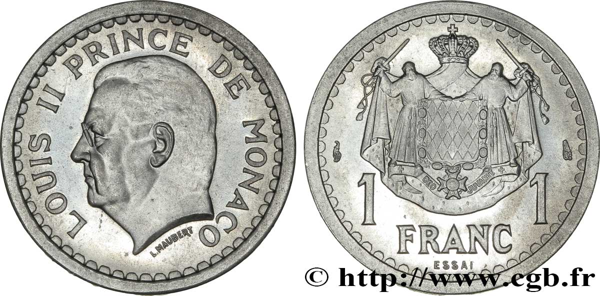 MONACO - PRINCIPAUTÉ DE MONACO - LOUIS II Essai de 1 Franc aluminium n.d. Paris FDC66 PCGS