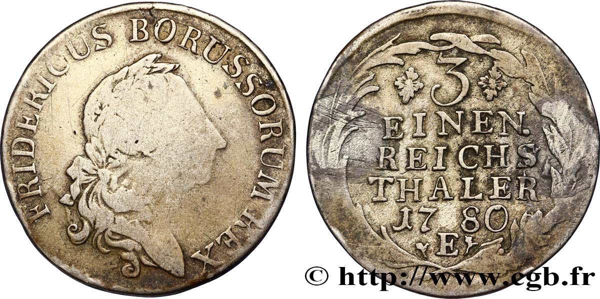 GERMANIA - PRUSSIA 1/3 de Thaler 1780 Konisgberg q.MB 