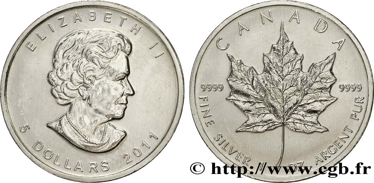 CANADá
 5 Dollars (1 once) Proof feuille d’érable / Elisabeth II 2011  SC 