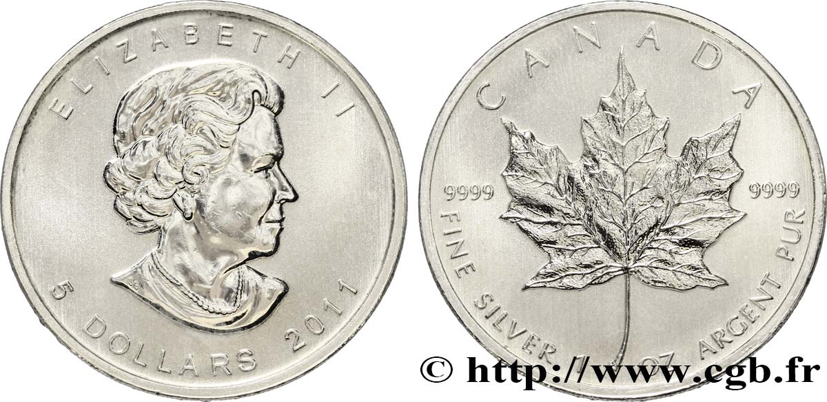 CANADA 5 Dollars (1 once) Proof feuille d’érable / Elisabeth II 2011  MS 