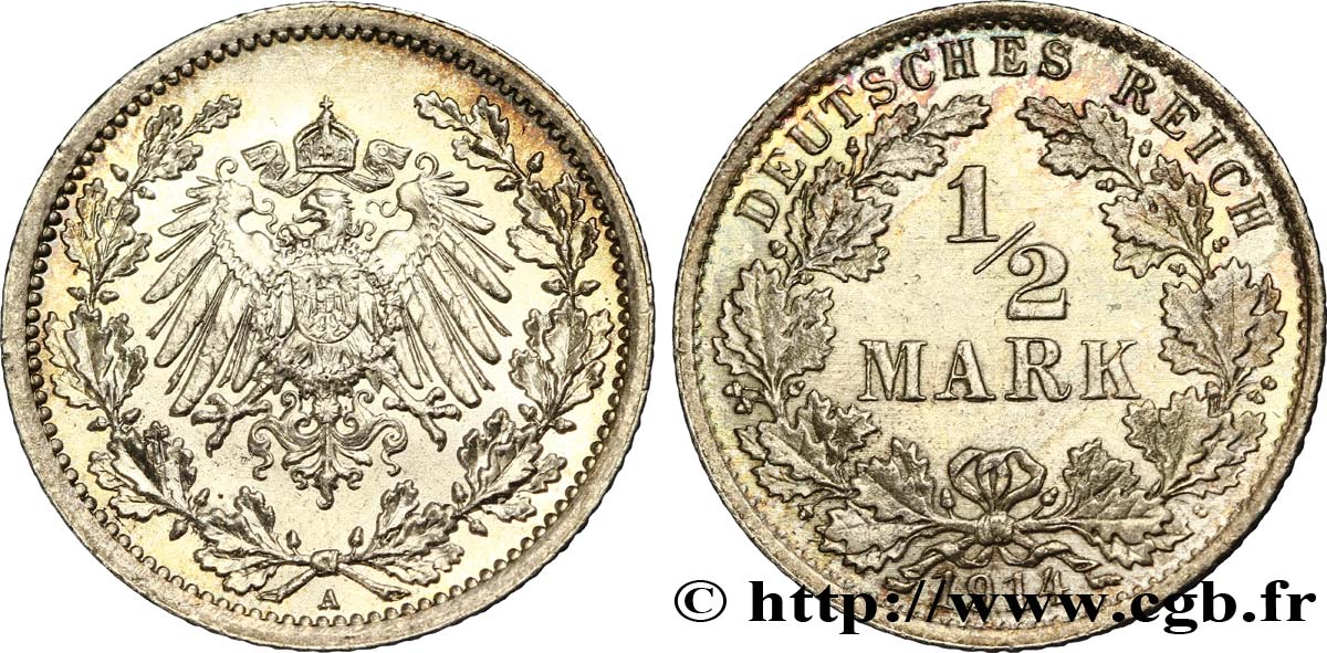 ALEMANIA 1/2 Mark Empire aigle impérial 1914 Berlin EBC+ 