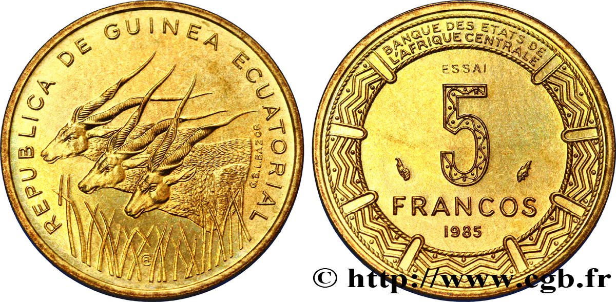 EQUATORIAL GUINEA Essai 5 Francos BEAC antilopes 1985  MS 
