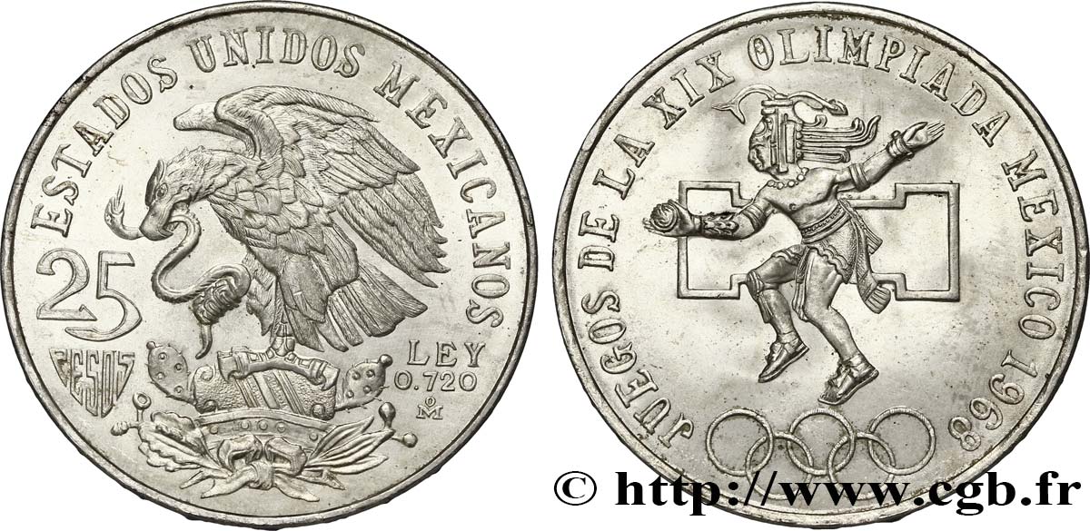 MESSICO 25 Pesos Jeux Olympiques de Mexico 1968 Mexico MS 