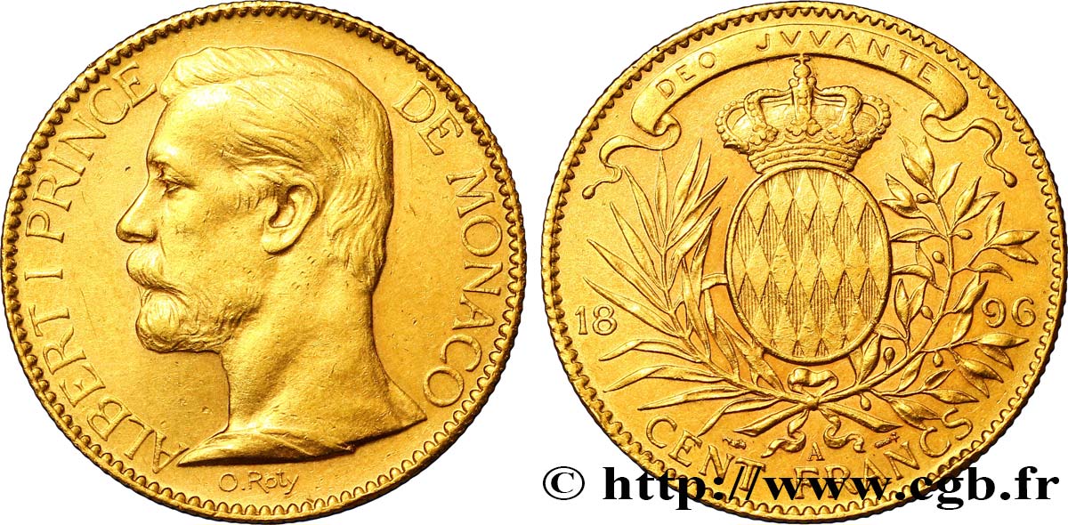 MONACO 100 Francs or Albert Ier 1896 Paris XF 