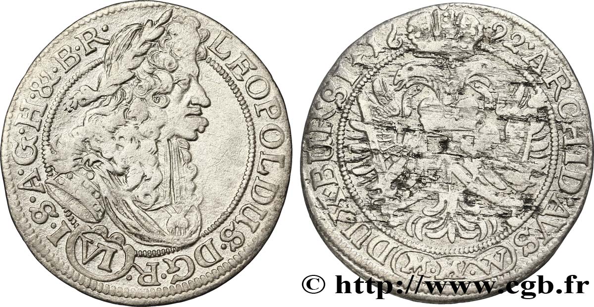 AUSTRIA 6 Kreuzer Léopold Ier d’Autriche / aigle 1692 Vienne BC+ 