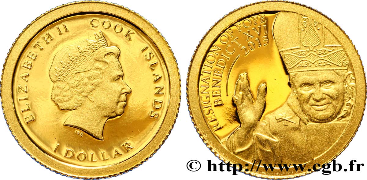 ÎLES COOK  5 Dollars Proof Elisabeth II / Benoît XVI 2013  FDC 