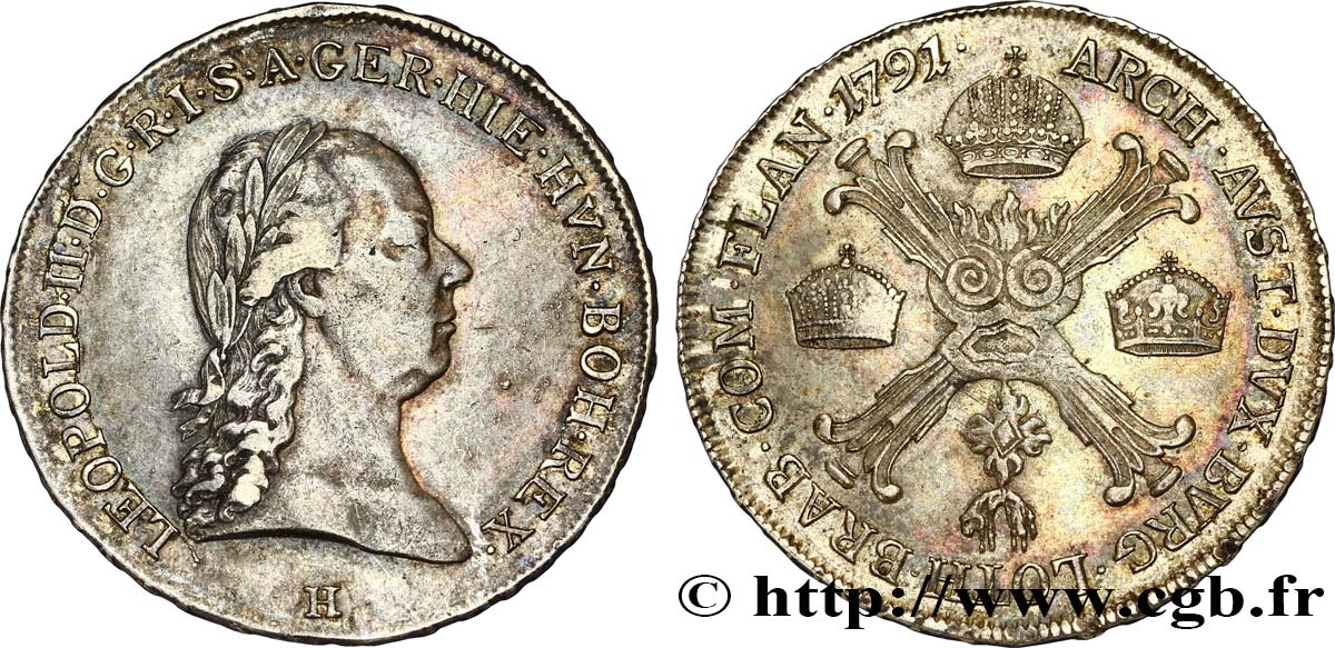 BELGIUM - AUSTRIAN NETHERLANDS 1/2 Kronenthaler Léopold II 1791 Gunzburg - H XF/AU 