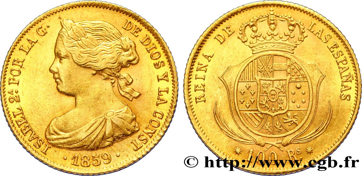 SPANIEN 100 Reales Isabelle II 1859 Barcelone VZ 