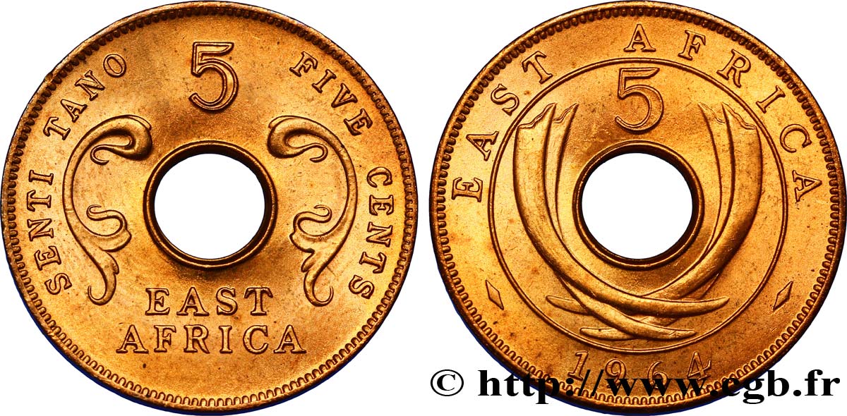 EAST AFRICA 5 Cents frappe post-indépendance 1964 Heaton - H MS 