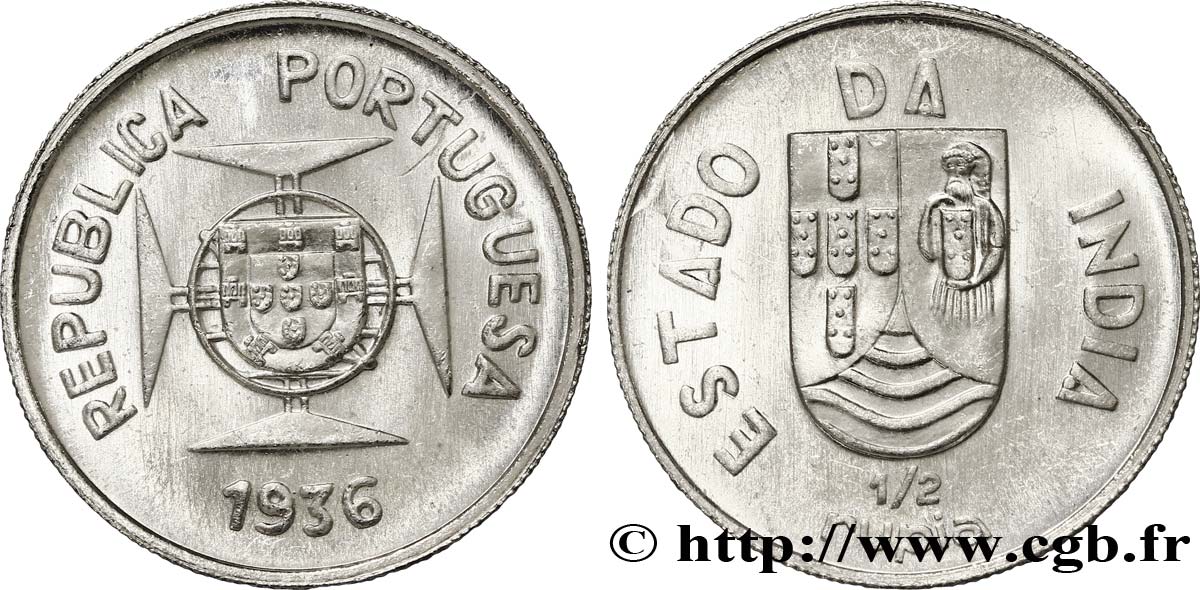 INDIA PORTUGUESA 1/2 Roupie République Portugaise /  1936  SC 
