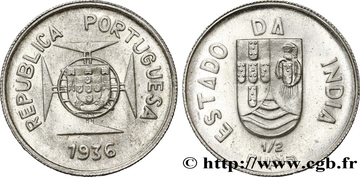 PORTUGIESISCH-INDIEN 1/2 Roupie République Portugaise 1936  fST 